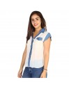 Blusa gasa con jean en cuello, bolsillo y botones