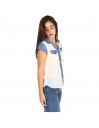 Blusa gasa con jean en cuello, bolsillo y botones